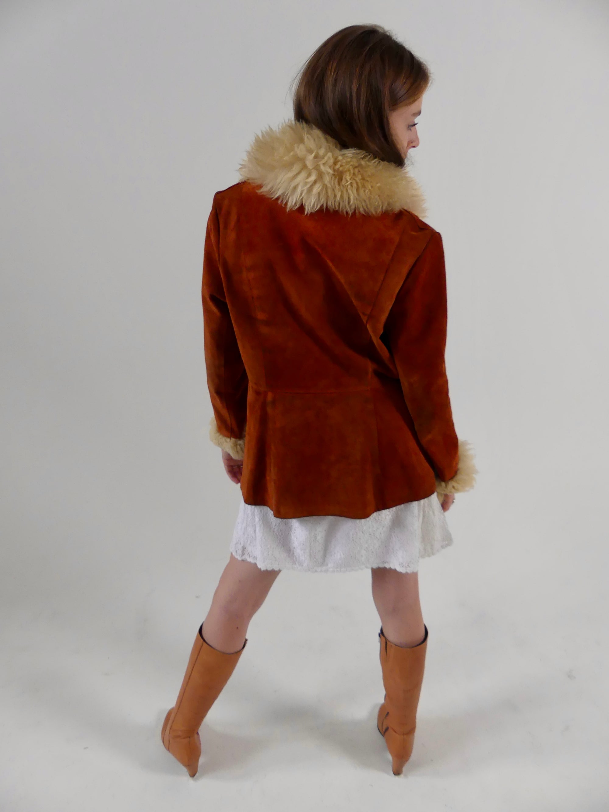 1970s Rust Suede Penny Lane Jacket with Sheepskin Trim