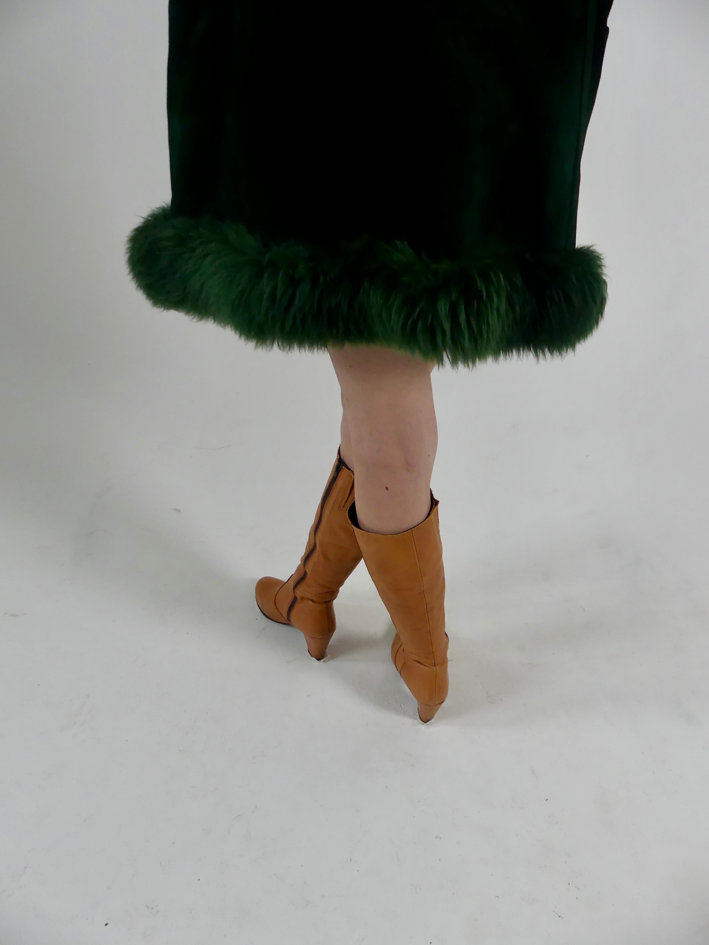1970s Bottle Green Suede Penny Lane Coat with Sheepskin Trim