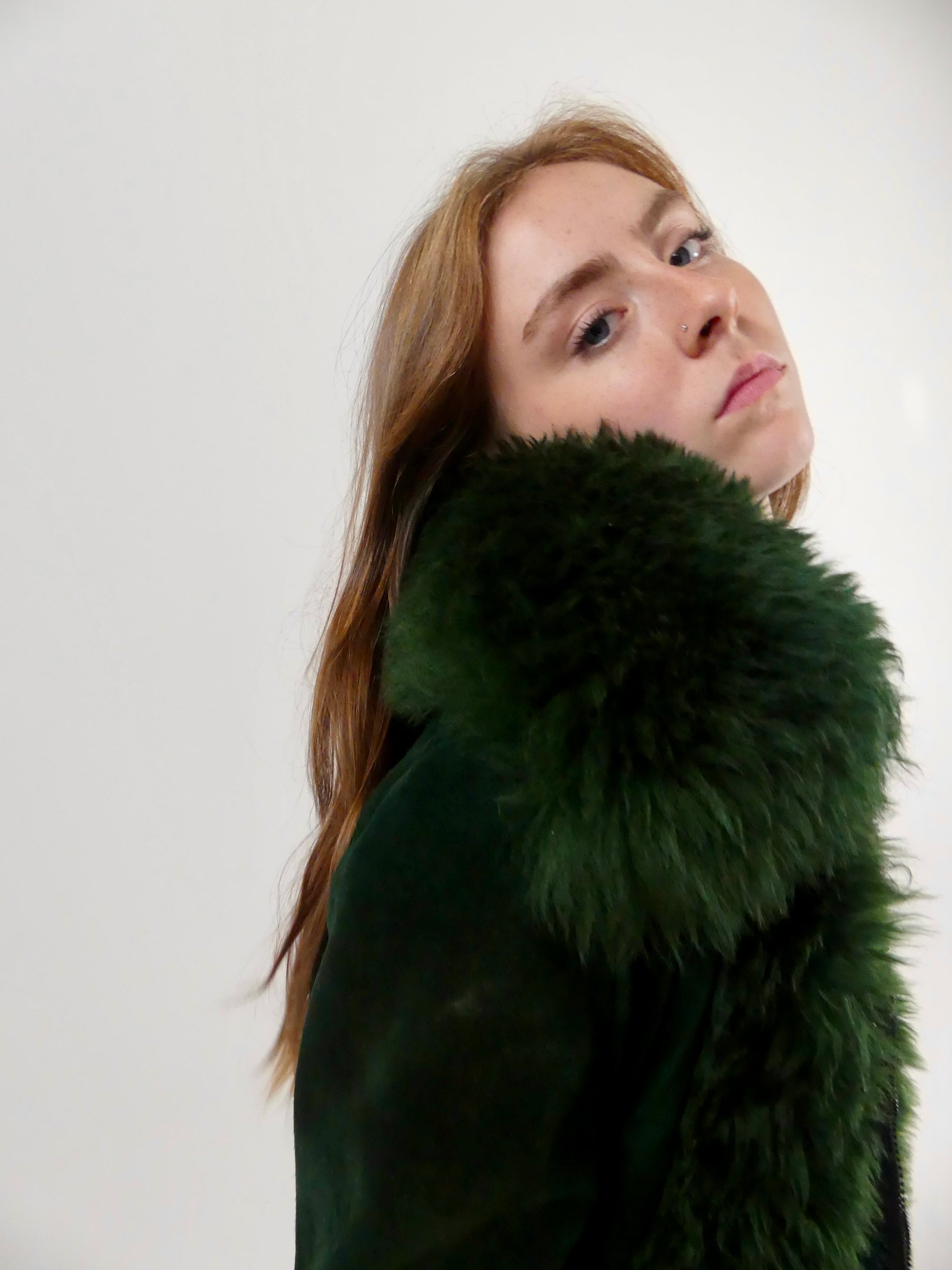 1970s Bottle Green Suede Penny Lane Coat with Sheepskin Trim