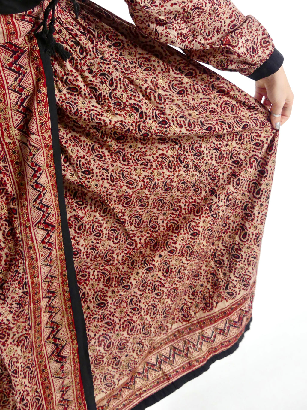 1970er Indisches Wickelkleid aus Baumwolle mit Blockprint  