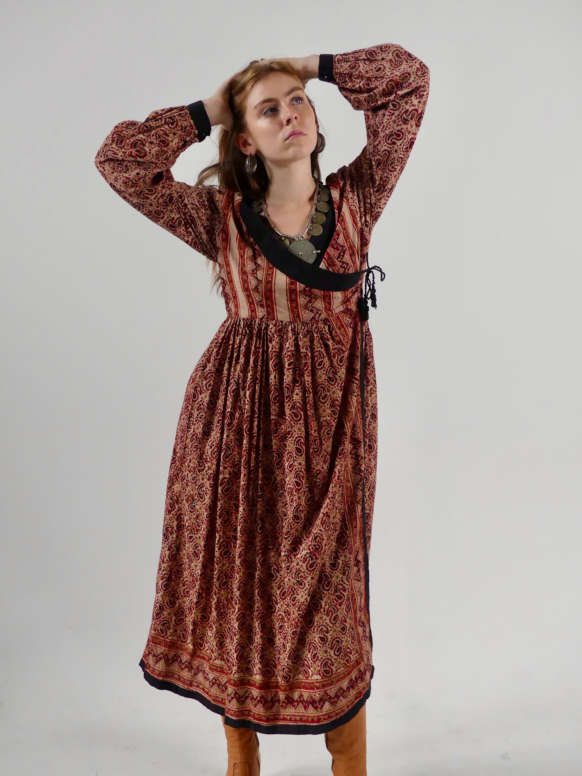 1970s Deadstock Indian Blockprint Wrap Dress
