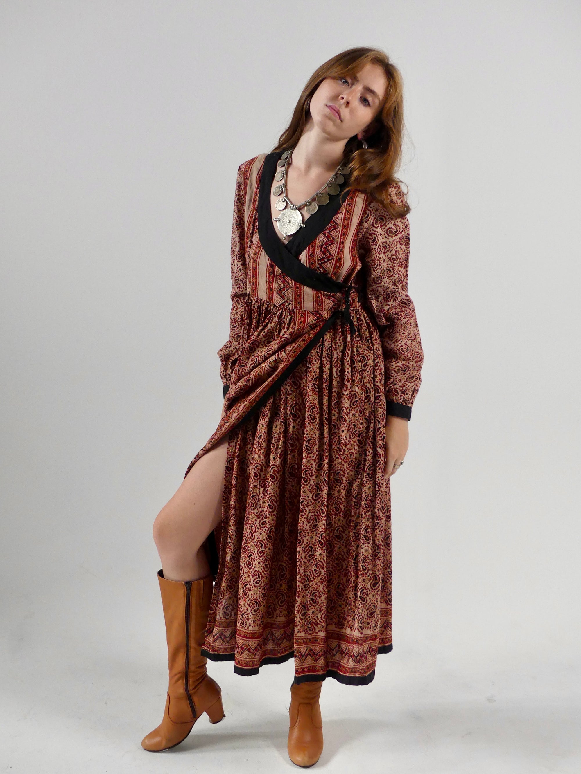 1970s Deadstock Indian Blockprint Wrap Dress