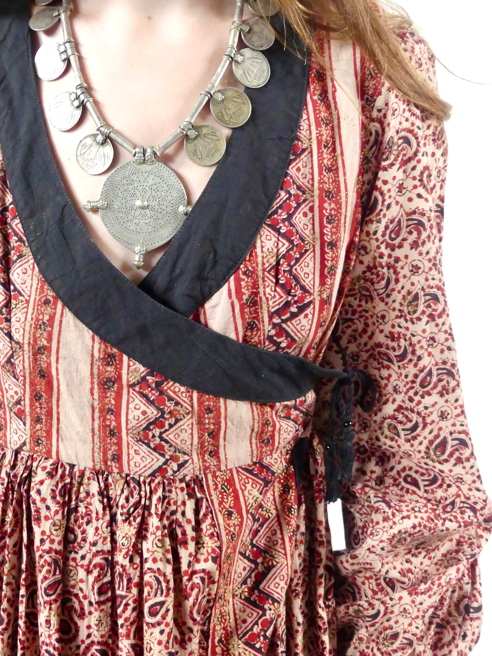 1970s Deadstock Indian Blockprint Wrap Dress