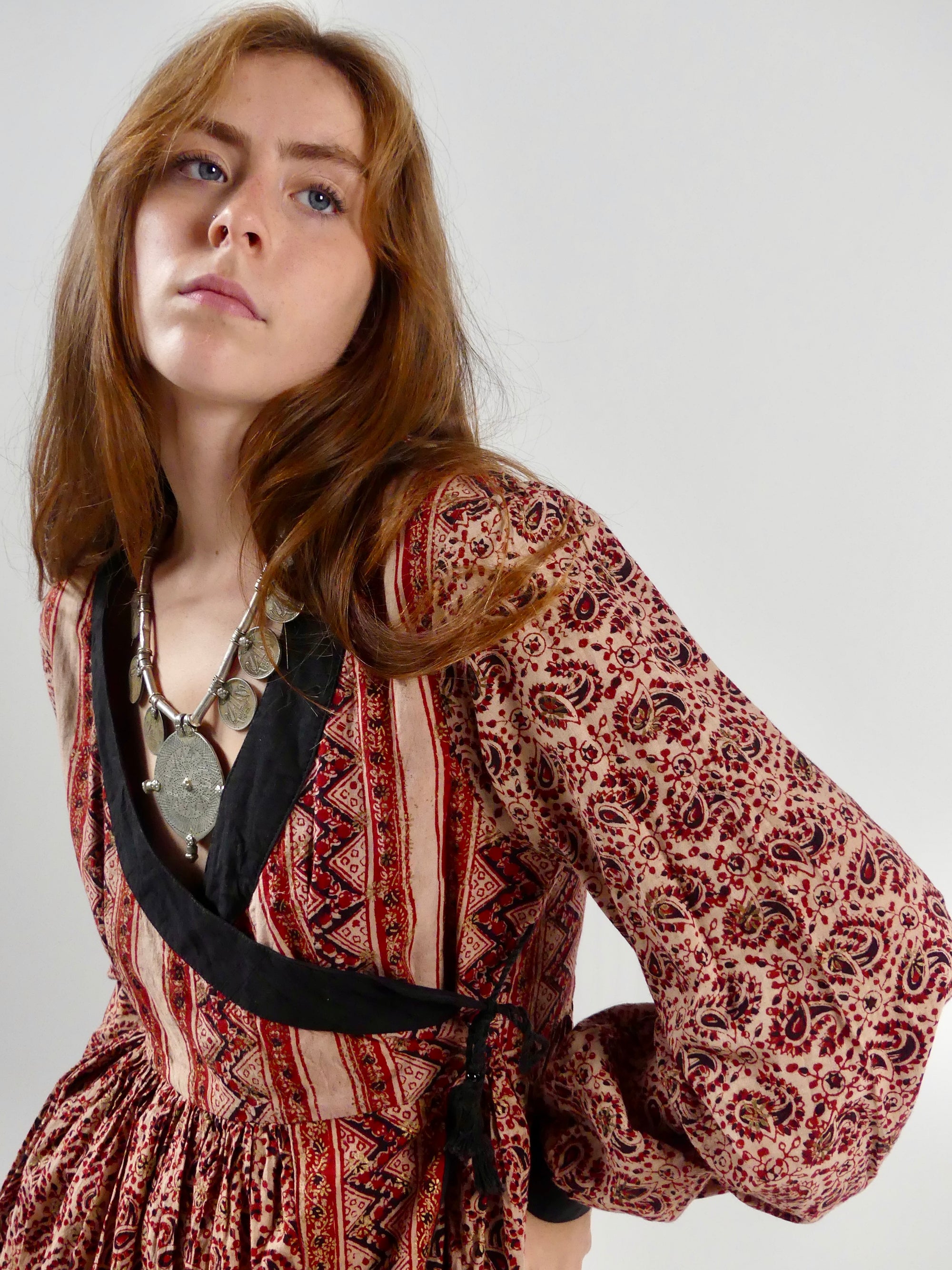 1970s Deadstock Indian Blockprint Wrap Dress