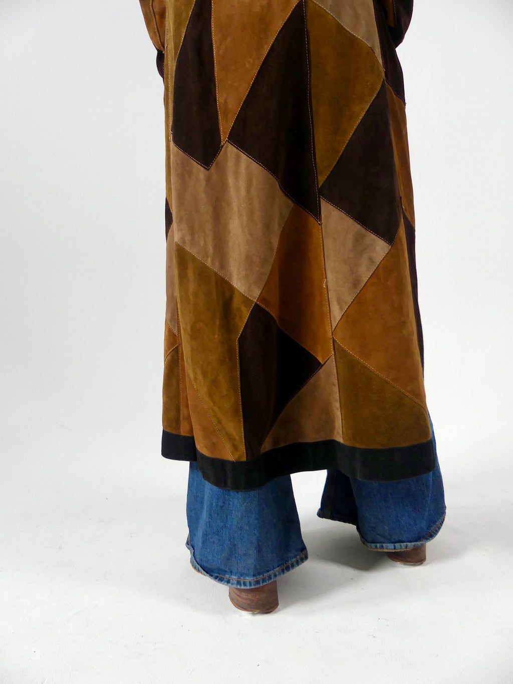1970s Long Patchwork Suede Coat