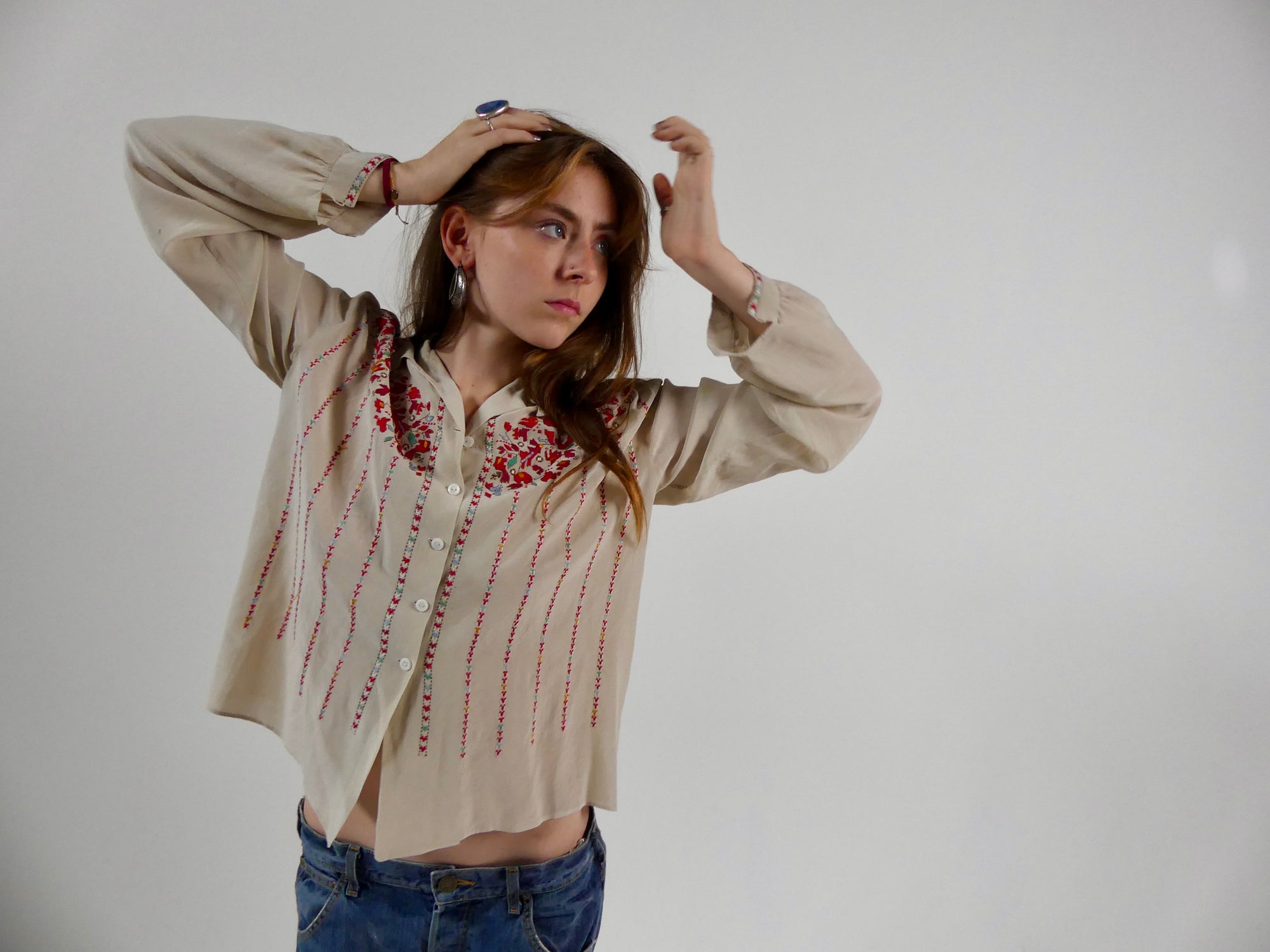 1930s Eastern European Silk Blouse with Embroidery