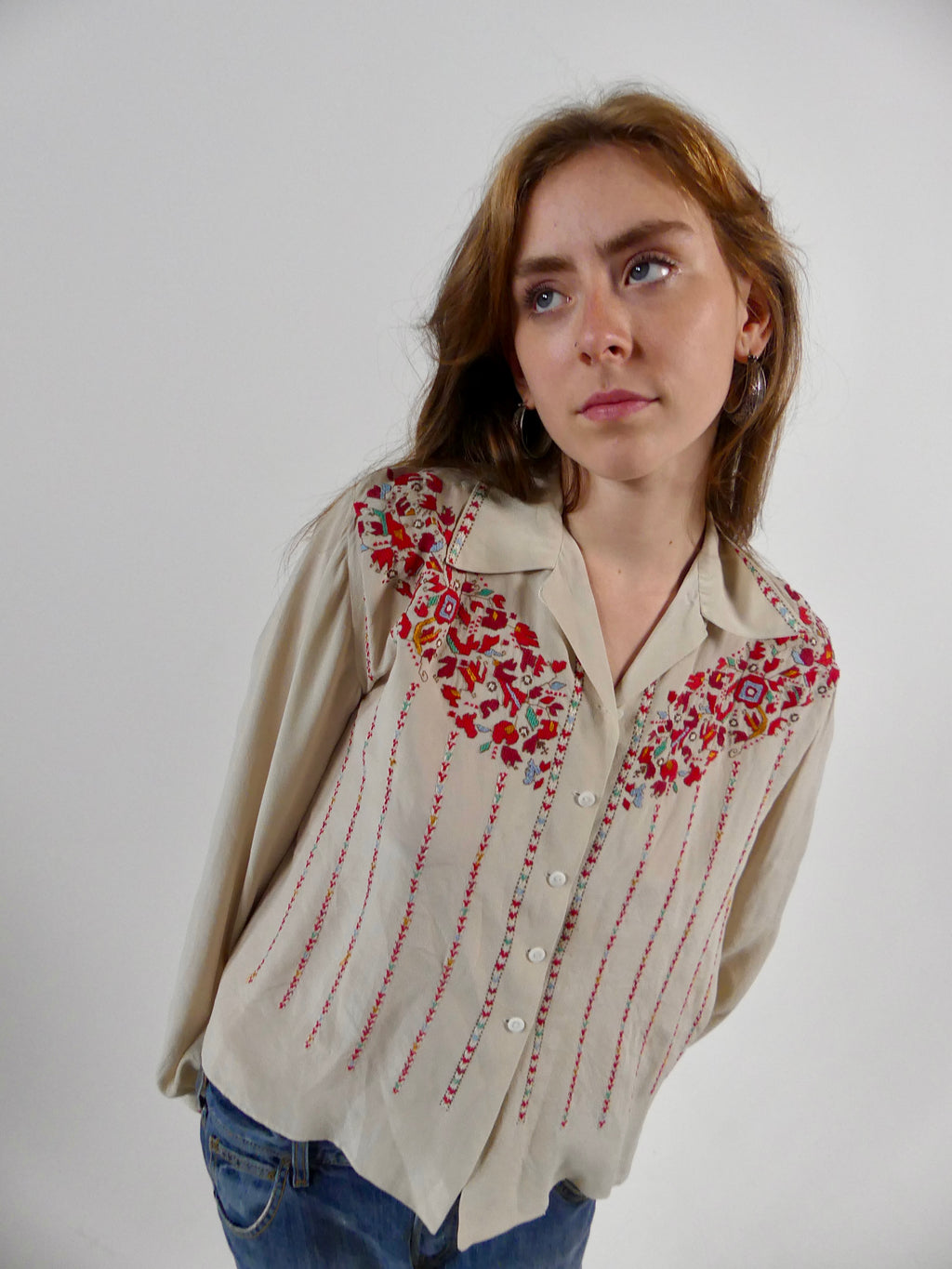 1930s Eastern European Silk Blouse with Embroidery