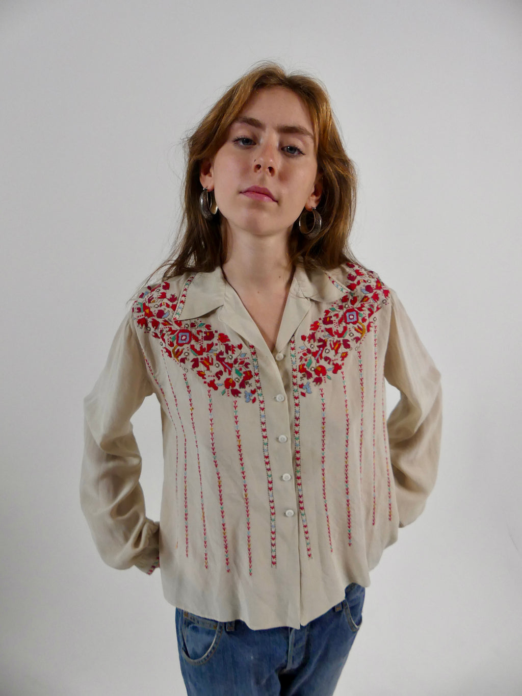 1930s Eastern European Silk Blouse with Embroidery