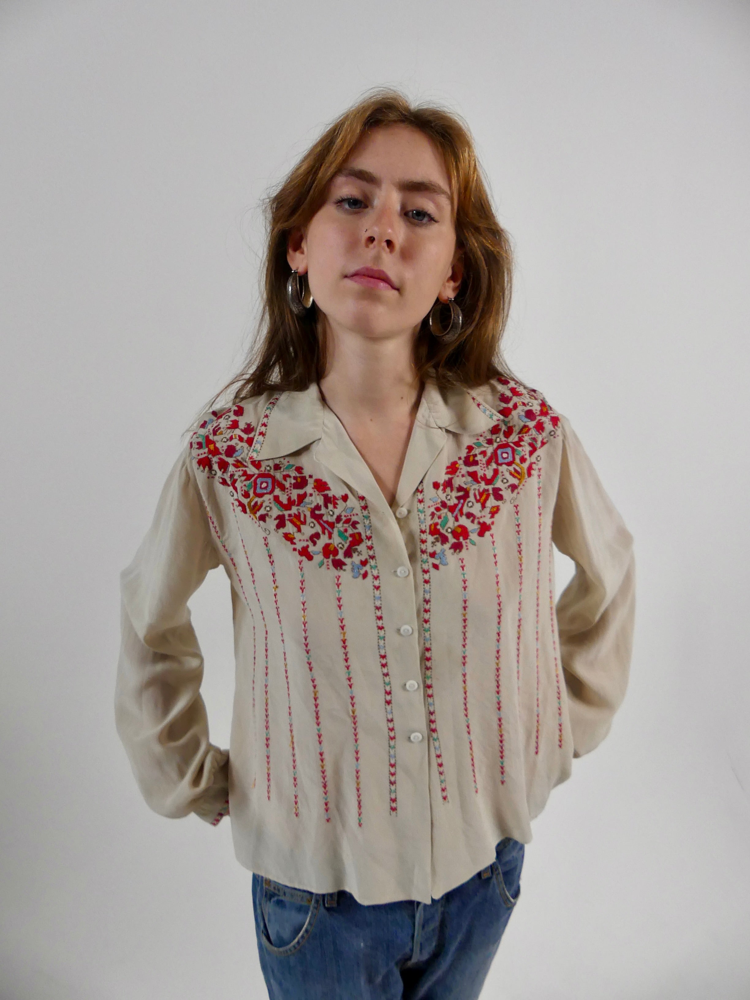 1930s Eastern European Silk Blouse with Embroidery