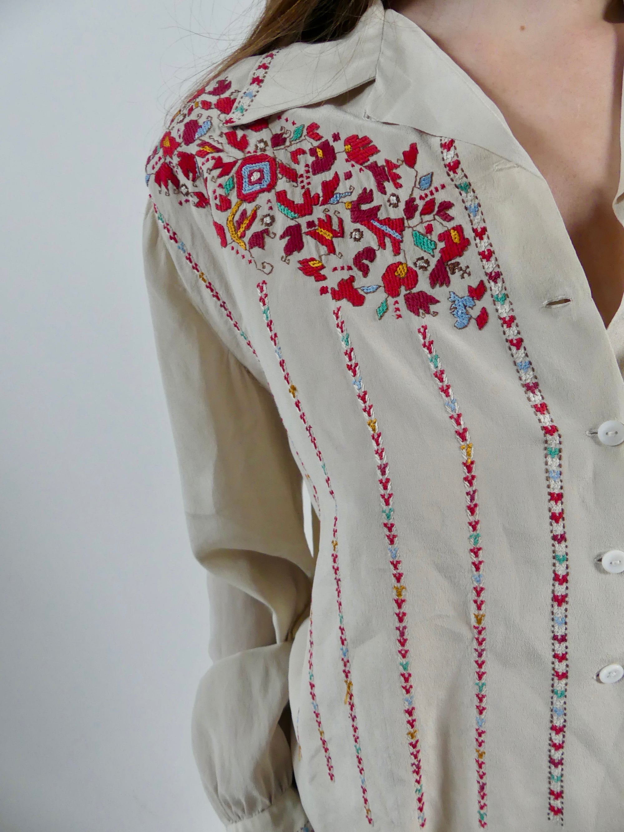 1930s Eastern European Silk Blouse with Embroidery
