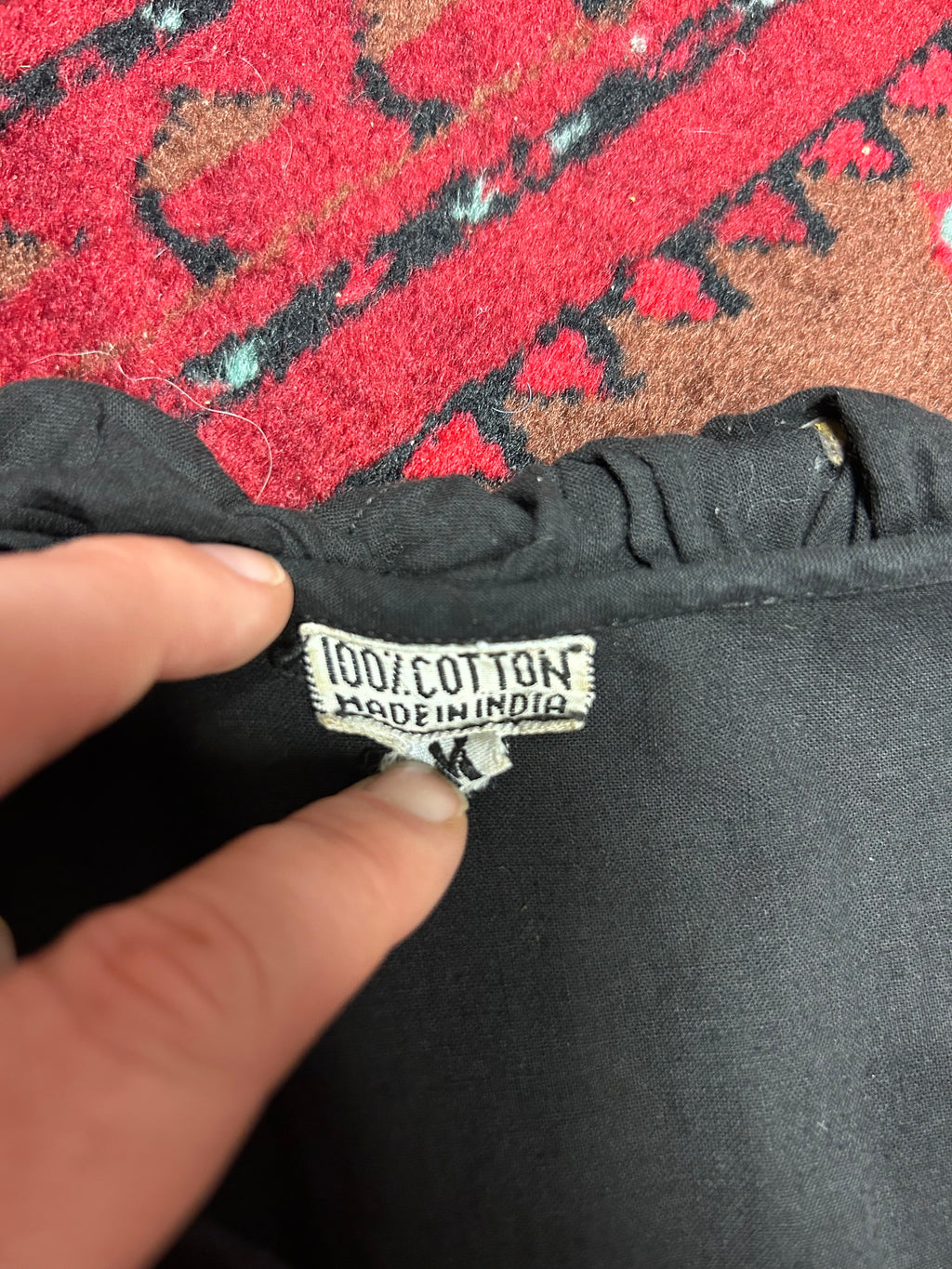 1970s Angel-Sleeved Block Print Maxidress